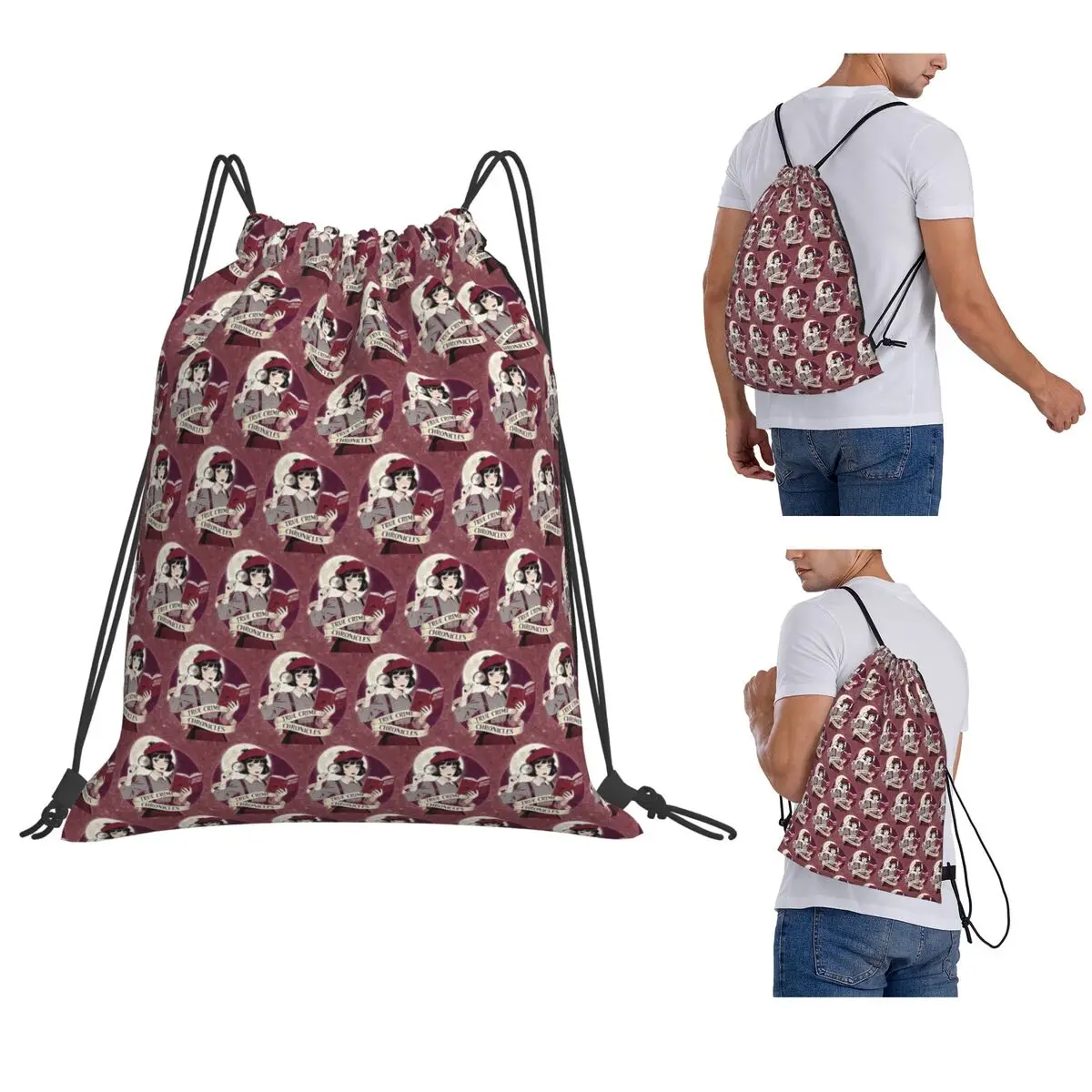 True Crime Chronicles Backpacks Portable Drawstring Bags Sports Bag Book Bags for Travel School