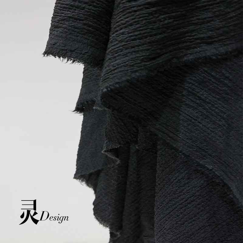 Retro Cotton Linen Fabric Black Double-sided Pleated Dress Scarf DIY Clothing Designer Cloth Sewing Material By The Meter