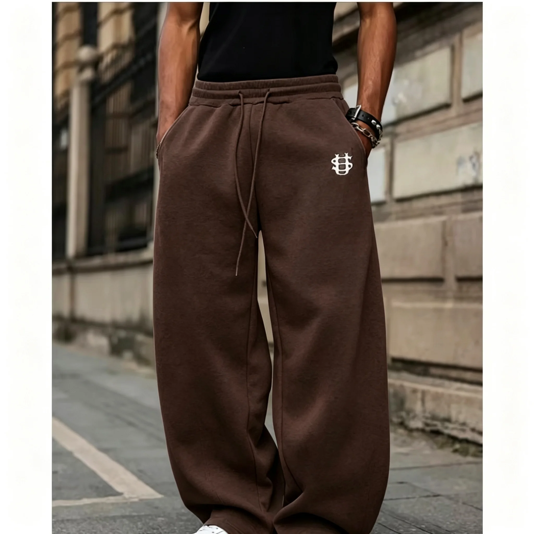 2026 Herren Streetwear Weitbeinige Jogginghose, Dollarzeichen-Stickerei, Lässige Sport-Langhose, Coole Modische Herbsthose, Ideal – Detail 7