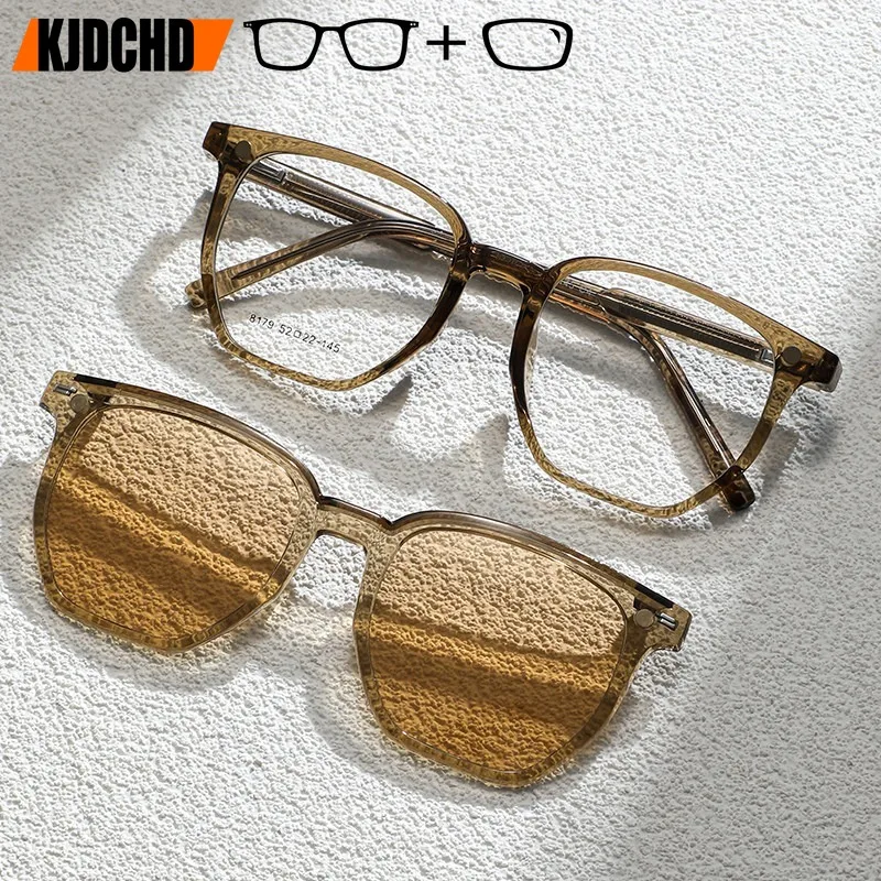

KJDCHD квадратные очки по рецепту с магнитным зажимом для мужчин и женщин, поляризационные солнцезащитные очки с защитой UV400, оптические прогрессивные солнцезащитные очки