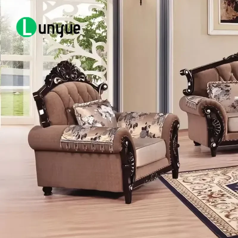 European Home Classic Fabric Wooden High Quality Large Soft Armrest Luxury Living Room Furniture Set Sofa