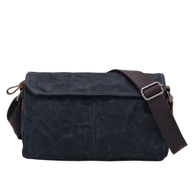 Cross-border new men's small bag - business casual shoulder bag, retro wax canvas casual bag, round small cross-body bag