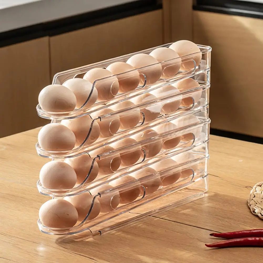 

Egg Organizer Egg Dispenser Organizer Capacity Transparent Egg Storage Rack for Refrigerator Automatic Rolling Organizer