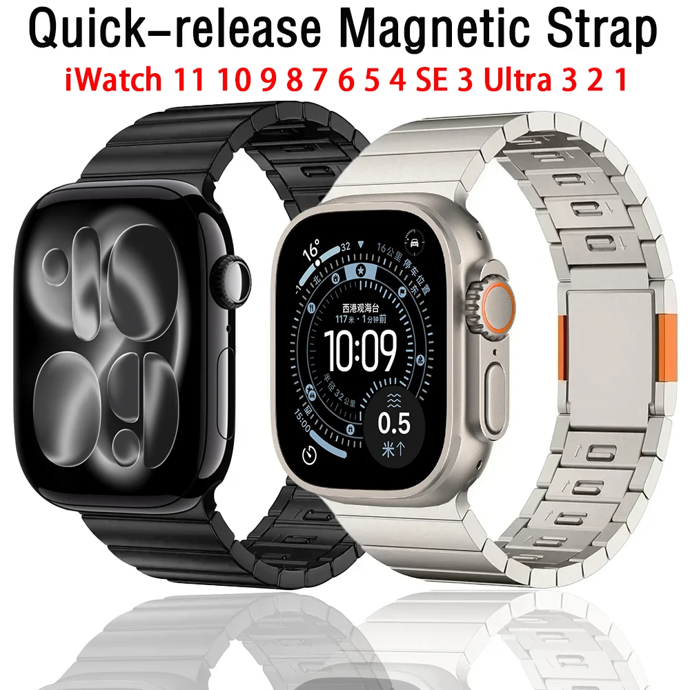 

Металлический магнитный ремешок для Apple Watch Ultra 3 2 1 49 мм 11 10 46 мм Быстросъемный браслет iWatch 9 8 7 6 5 4 45 мм 44 мм Correa