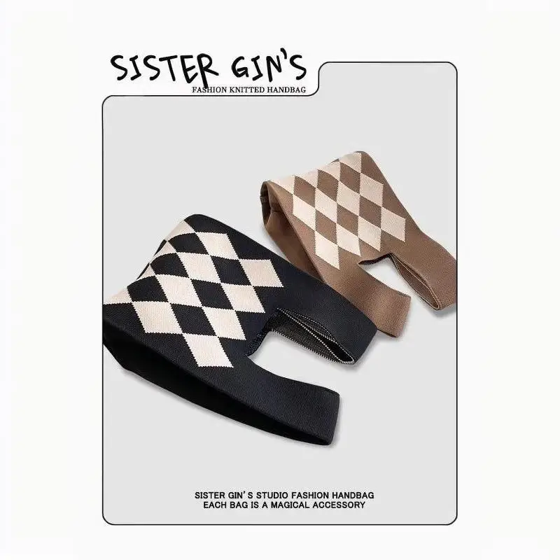 Modische handgefertigte Strickhandtaschen für Damen, Mini-Knoten-Handgelenktasche, koreanische Casual-Tragetasche, wiederverwendbare Einkaufstaschen – Detail 3
