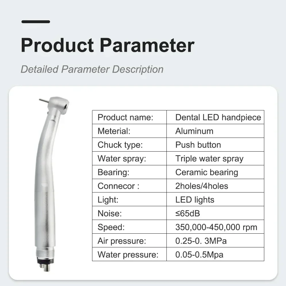 XYSZ Dental LED High Speed Handpiece With Lights E-generator Integrated Torque Head Push Button 3 Water Spray 2/4 Holes