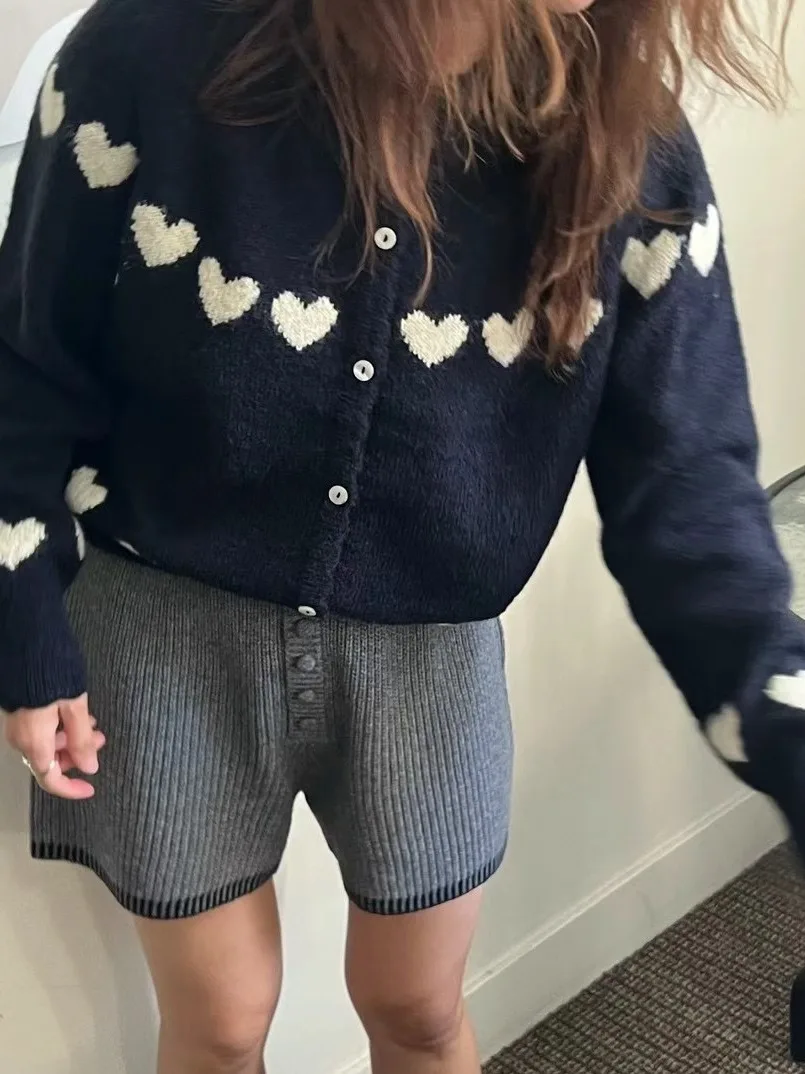 

Шикарный круглый открытый кардиган, женский трикотаж на одной пуговице с узором в виде сердца, модный зимний свитер Agel Long Sve