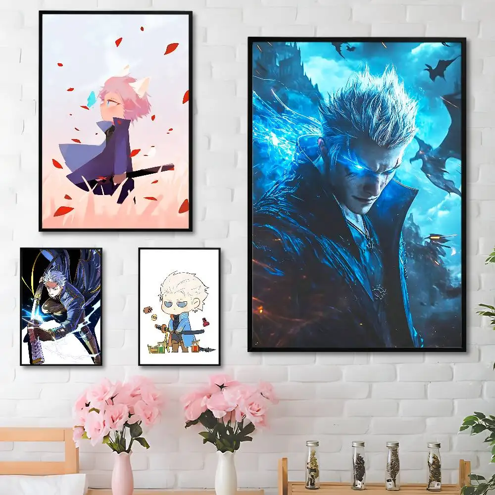 D-Devil May Cry Vergil Poster HD Art Sticky Wall Waterproof Home Living Room Bedroom Bar Aesthetic Decoration