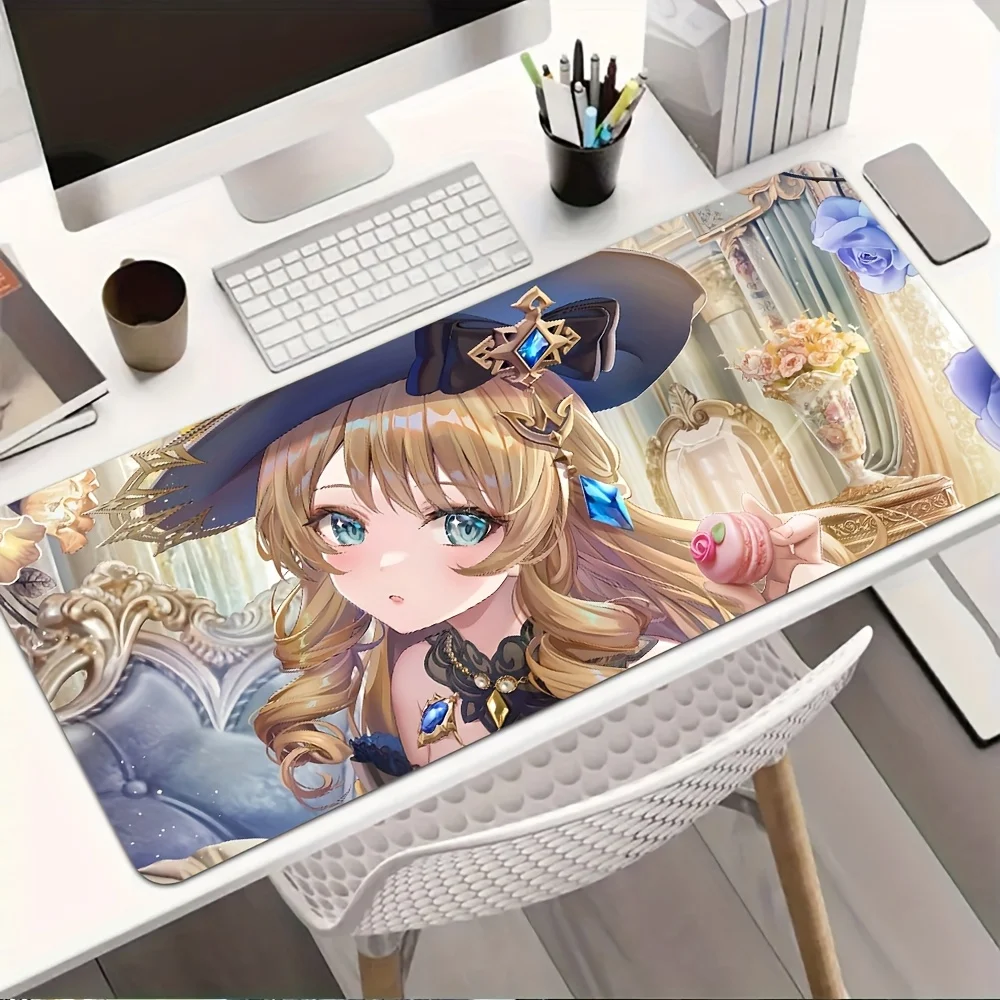 1pc Anime-Style Blonde Girl Navia Gaming Mouse Pad & Desk Mat - Non-Slip Rubber Base, Washable Surface, Playful Design for Offic