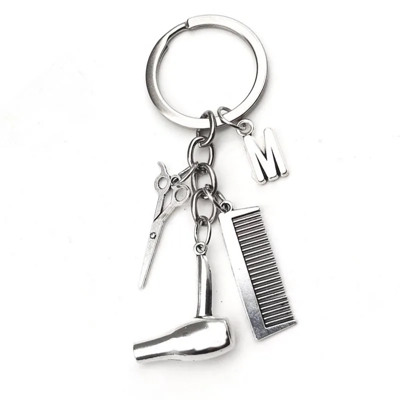 Hair Stylist Essential Hair Dryer Scissors Comb Decorative Keychains Hairdressers Gift Key Rings Hair Dryer Letter Keyring