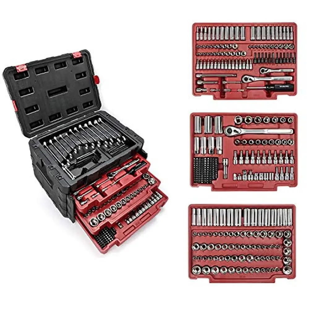 450-Piece CR-V Mechanics Tool Set Screwdriver Ratchet Spanners Hex Keys Magnetic Holder Chrome Finish Rust-Resistant Case