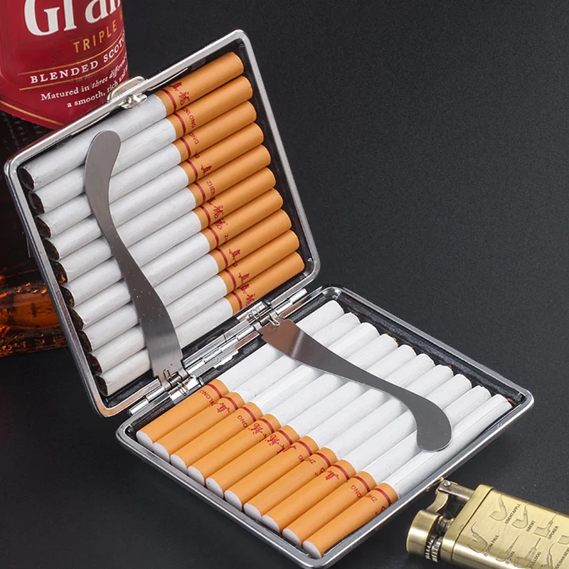 Hold 20 Sticks Cigarete Cases Fashion Portable Cigarette Case Smoking Box Sleeve Pocket Tobacco Pack Cover Gadget Gifts for Men