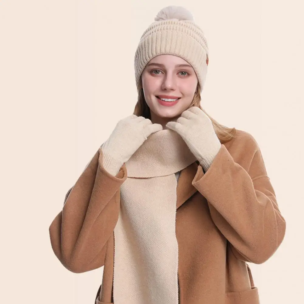 

Winter Hat Scarf Gloves Set Women's Winter Knit Beanie Scarf Gloves Set Cozy Weather Accessories for Outdoor Activities