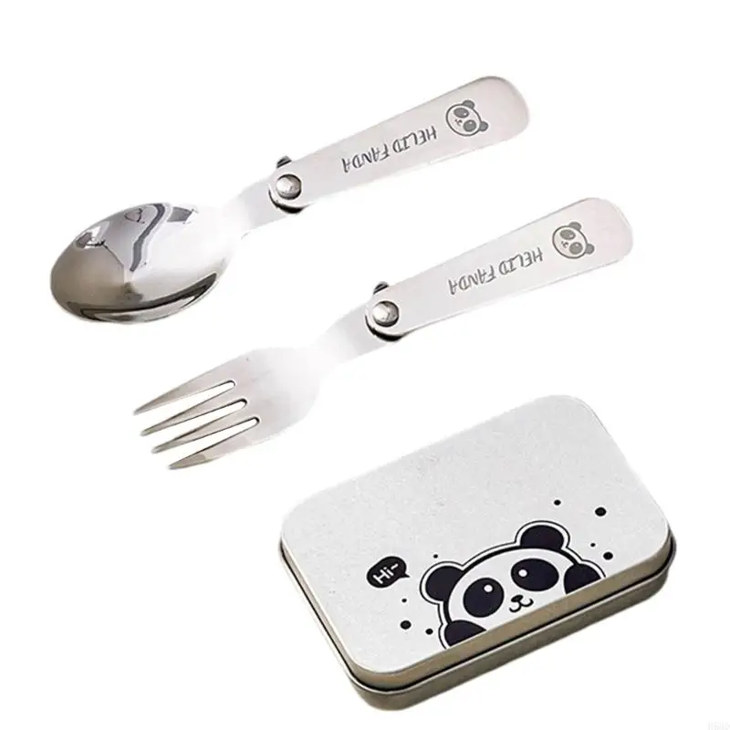 Folding Metal Camping Cutlery Set Portable Outdoor Picnics Cutlery Tableware Travel Utensils Fork Spoon with Storage Box 