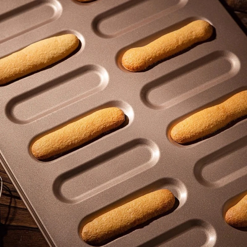 Bánh Quy Dính Khay Nướng Bánh Thép Carbon Bánh Mì Ladyfinger Khuôn 14 Khoang Ngón Tay Hình Bánh Quy Khuôn Máy Nướng