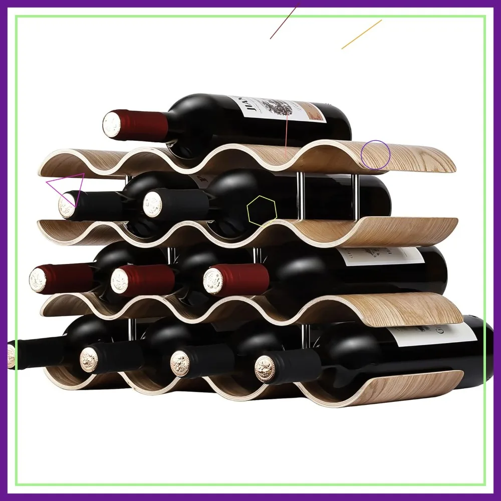 

Деревянная полка для вина на 14 бутылок с волнистым дизайном — отдельно стоящее хранилище для кухни, бара или кладовой