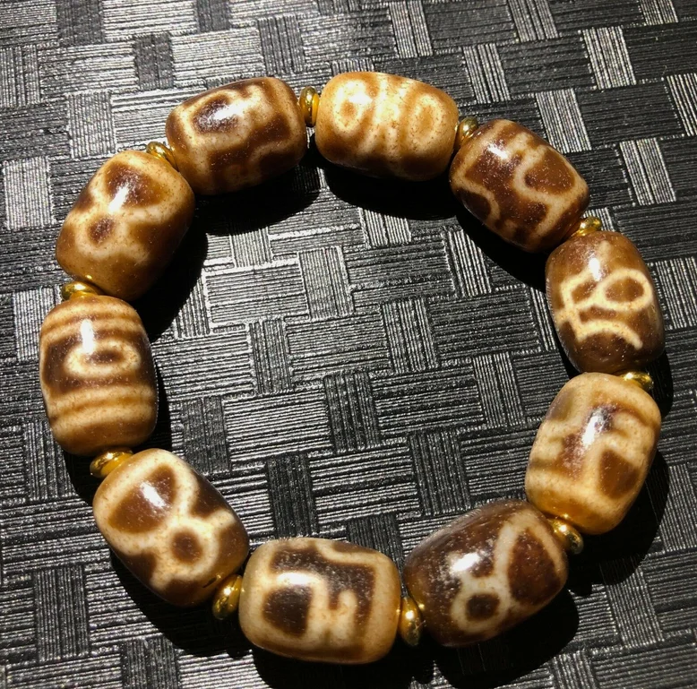 Magic Tibetan Old Agate Various patterns Totem dZi Bead Bracelet 14*20mm C781