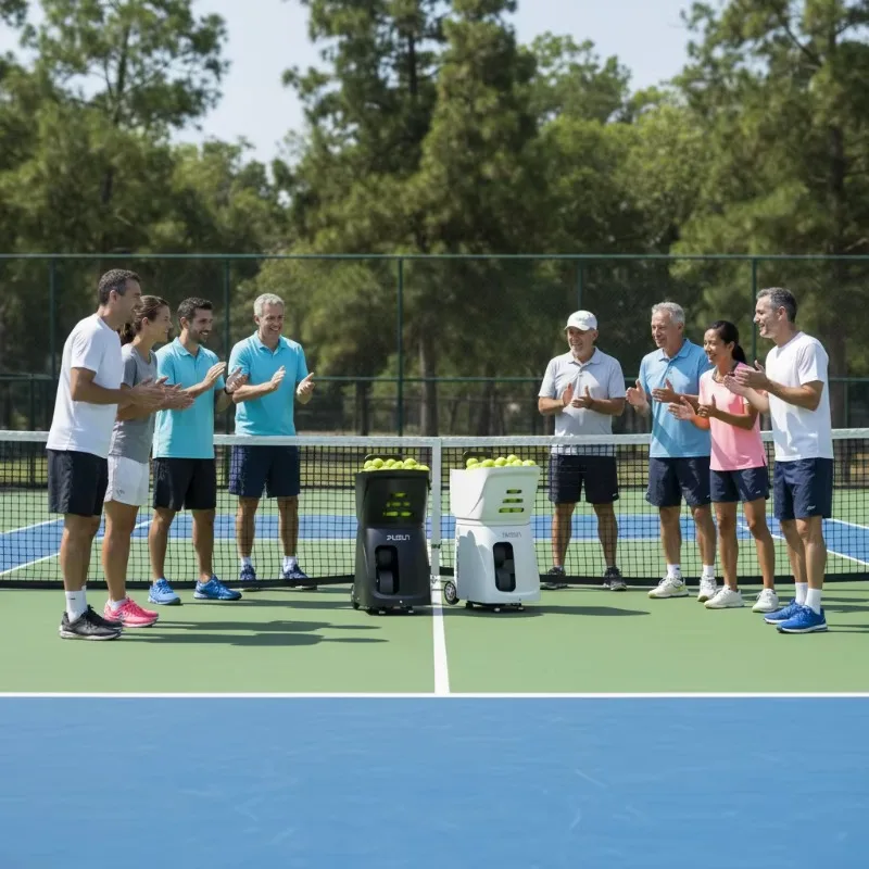 PUSUN PT SMART APP Controlled Tennis Padel Ball Launcher Portable Training Machine with 26 Meters Long Shooting Range