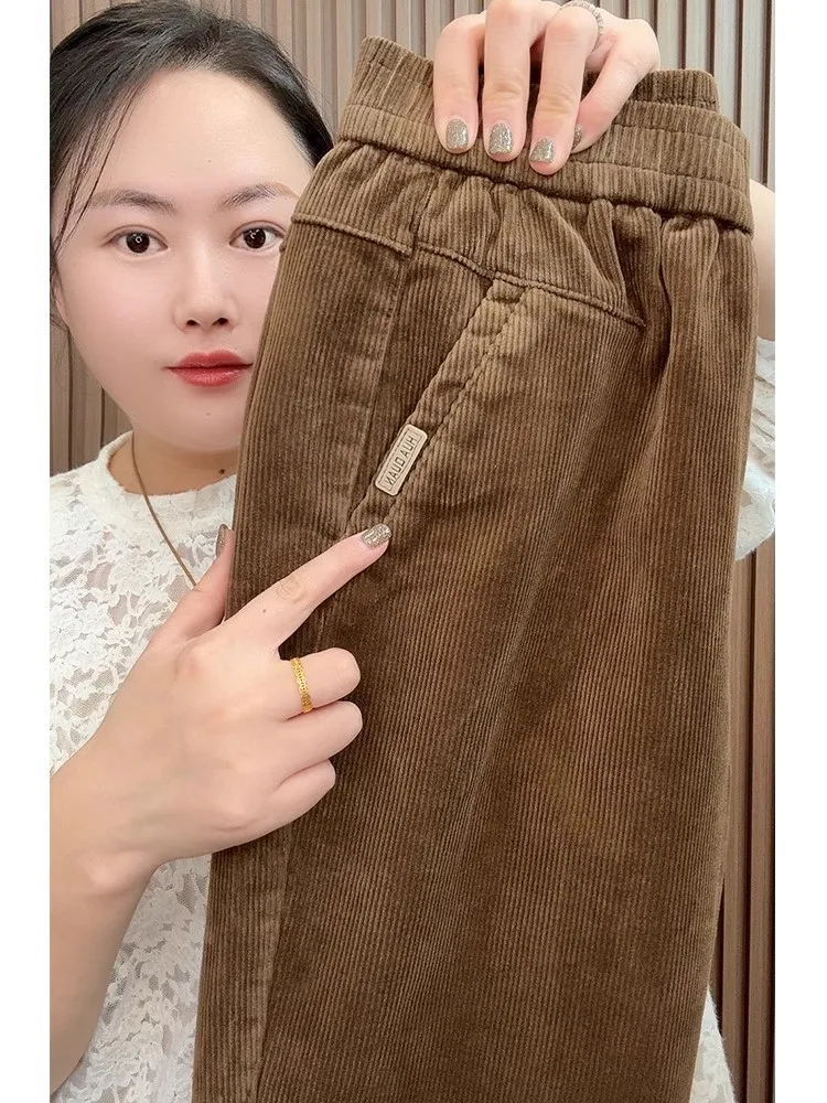 

Зимние утолщенные брюки Харлан на флисовой подкладке, женские повседневные брюки, новинка 2025, свободные тонкие вельветовые модные теплые брюки Y2k, верхняя одежда