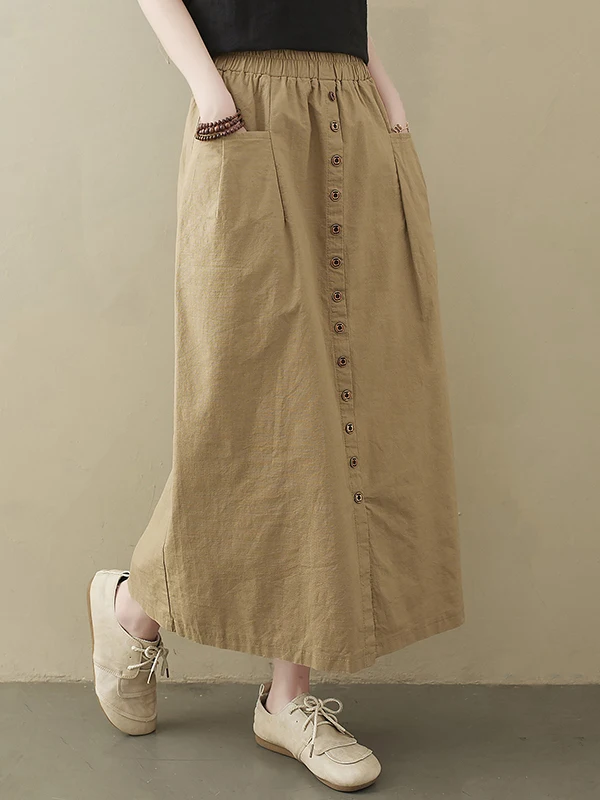 

High Waist Cotton Linen Midi Skirt Women's Summer New Sle plus Size Artistic Loose Slim A-Line Skirt Casual Commute