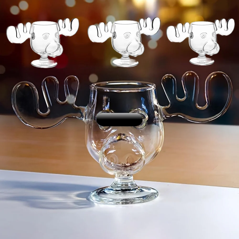 240 ml 8 Unzen Weihnachtsferien Elchbecher Weihnachten Rentierkopf Kreatives Elchglas Wein Bier Wasser Saft Milchglas mit Löffel