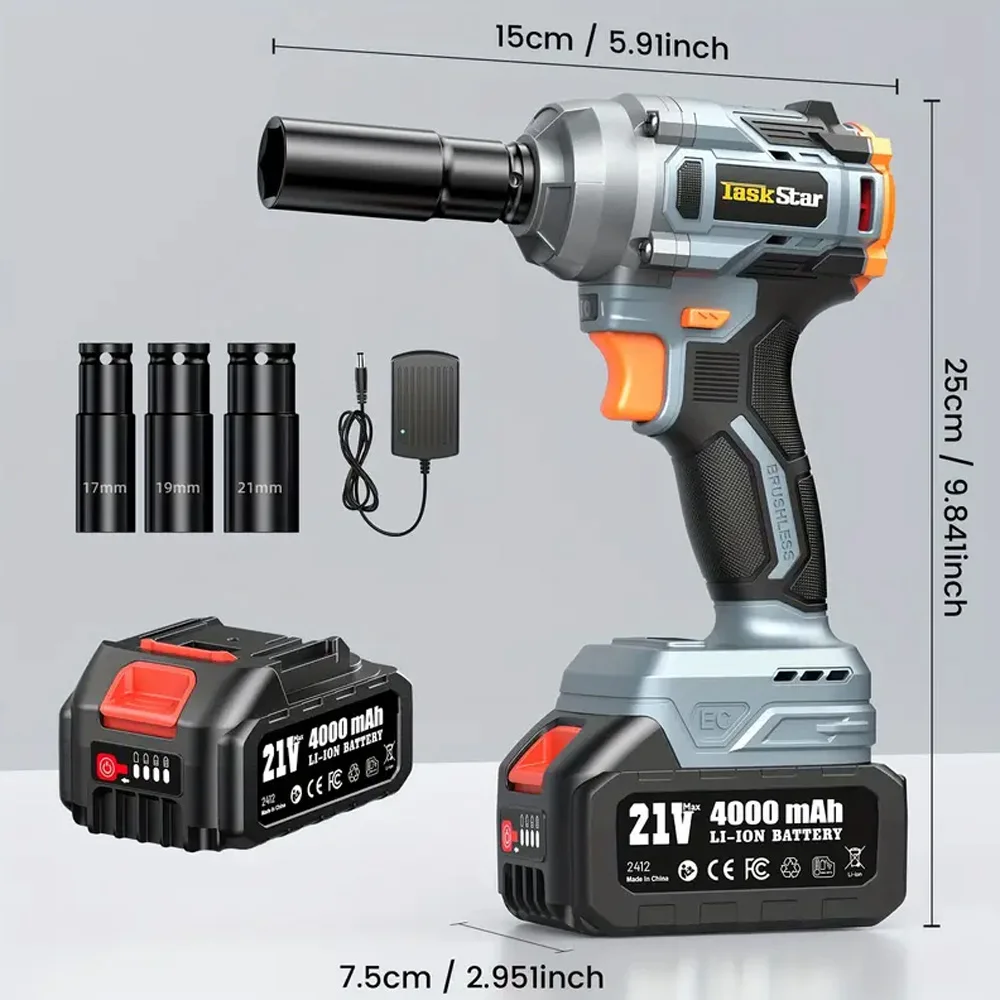 

Аккумуляторный ударный гайковерт Taskstar 450 Нм, бесщеточный электрический ключ 1/2 дюйма, автомобильная косилка, электроинструменты для аккумуляторного штифта Makita 18 В