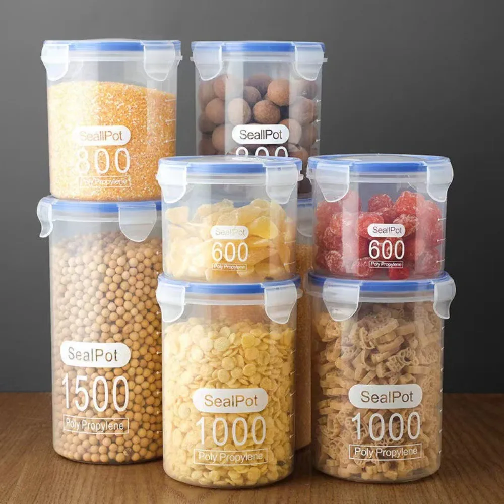 Sealed Kitchen Food Storage Canisters Transparent Large Capacity Grain Fresh Preservation Box with Scale Plastic