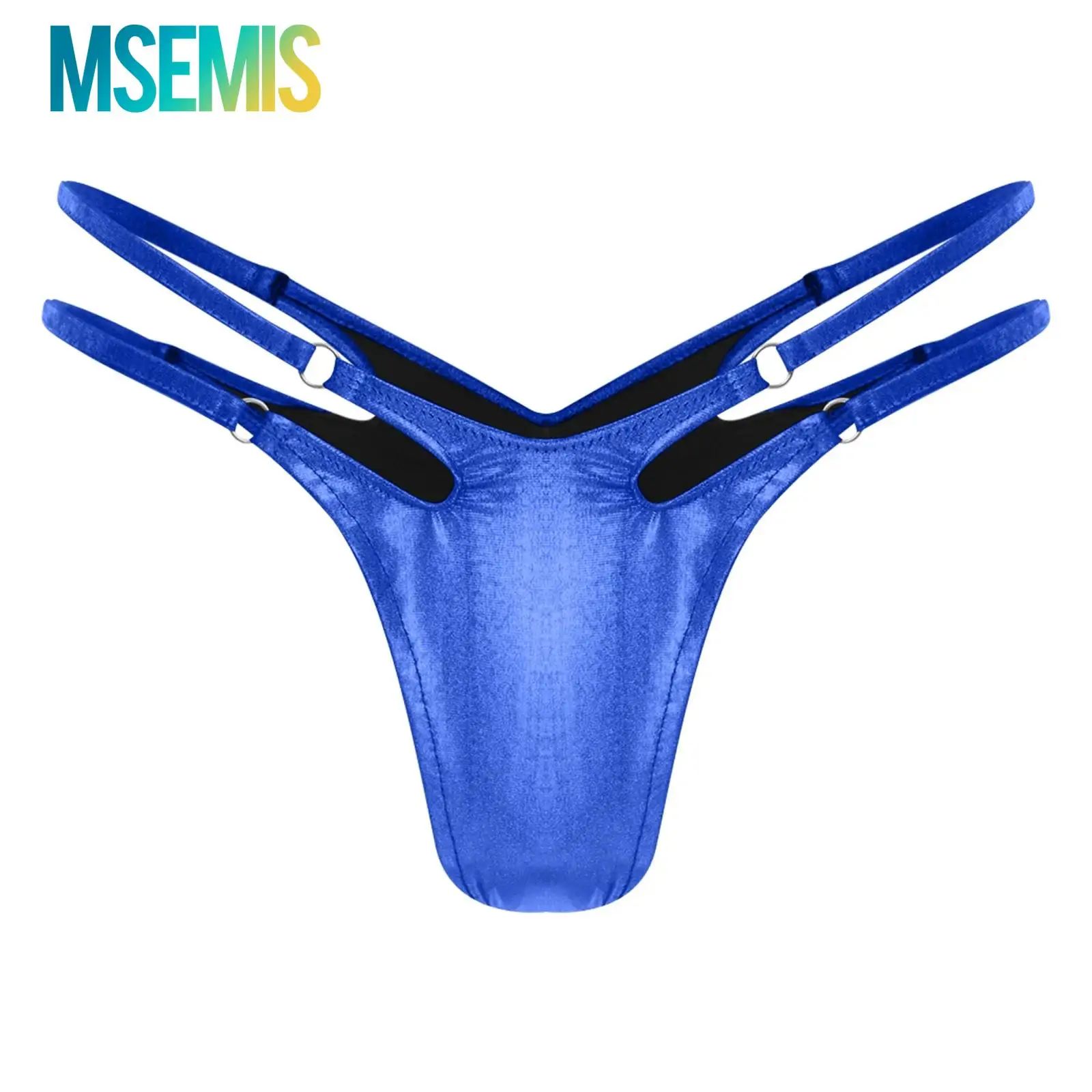 Womens Shiny Metallic Cheeky Bikini Swimwear Briefs Panties O-rings Hollow Out Duble Waistband Briefs Role Play Bikini Underwear