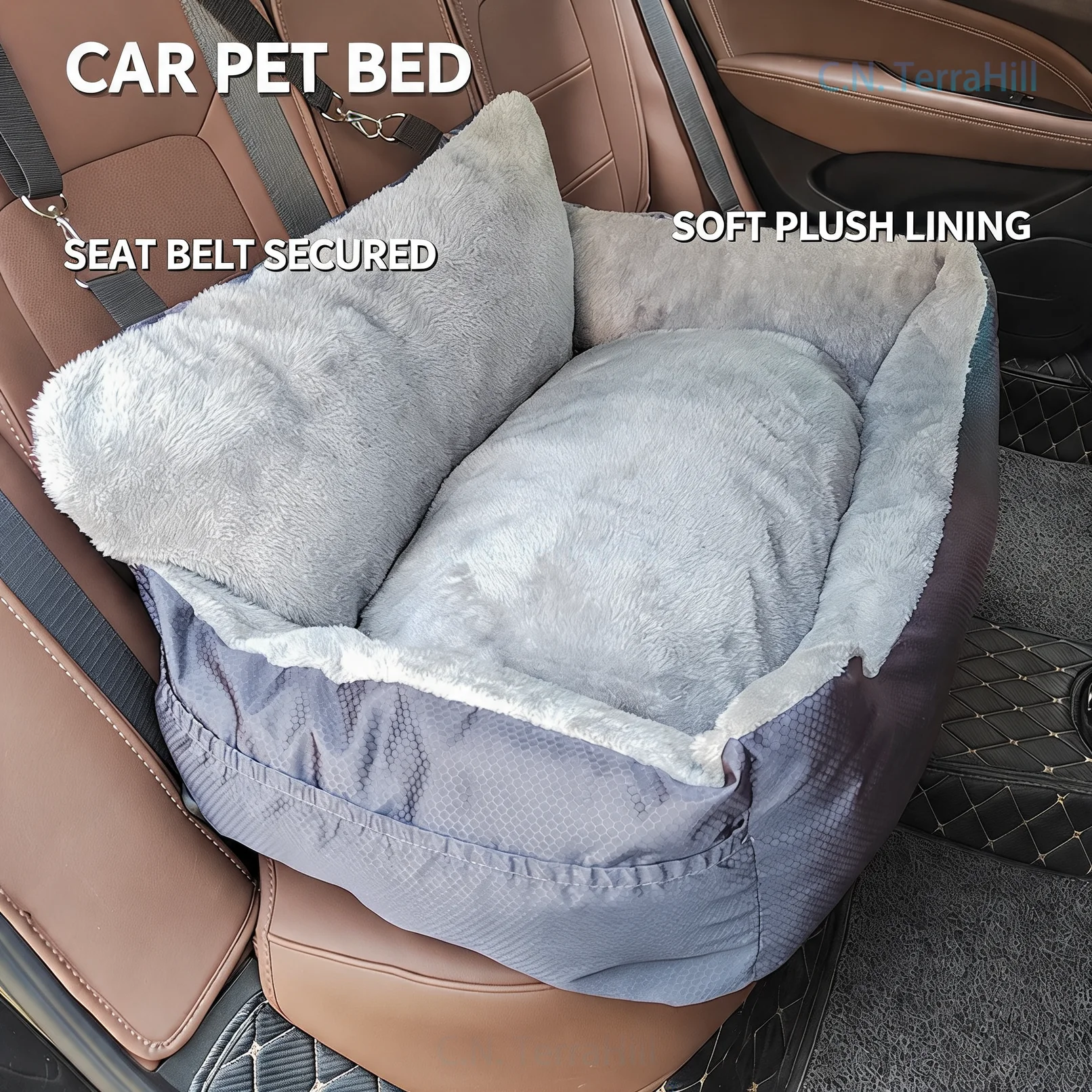 Large Double Seat Removable Washable Pet Car Back Seat Cover for Dogs, Warm Cozy Travel Accessory