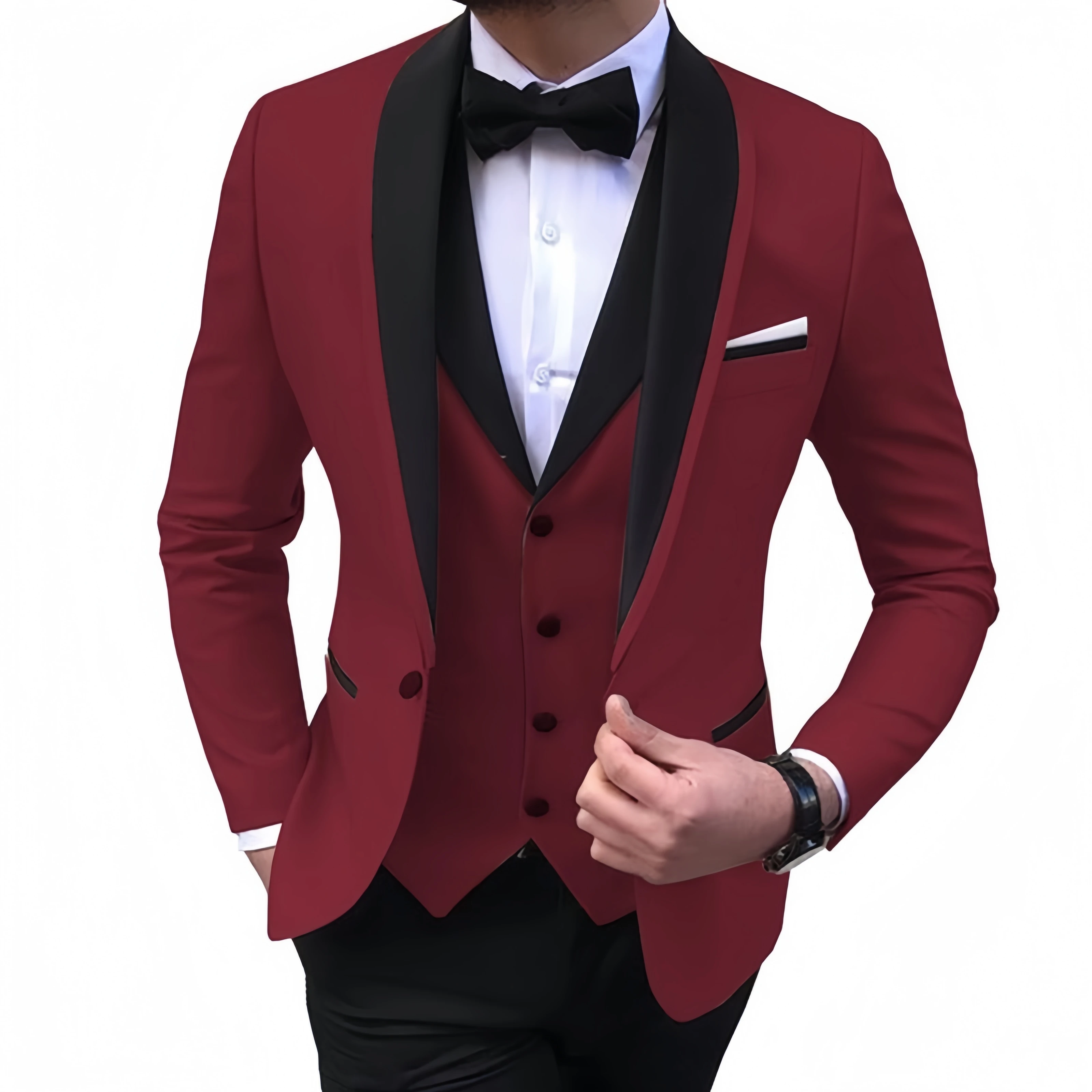 Suit for Men 3 Piece(Blazer+Vest+Pant+Free tie)Slim-fit Business Groomsman Suit Groom\'s Wedding Dress Men\'s Suit Plus Size Suit