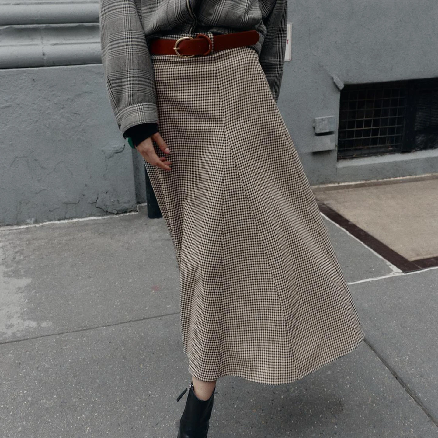Fashionable Women's Midi Skirt with Belt Cowl Neck Design High Waist Standard Fit for Daily Wear Zadata Brand 2025 Autumn New...
