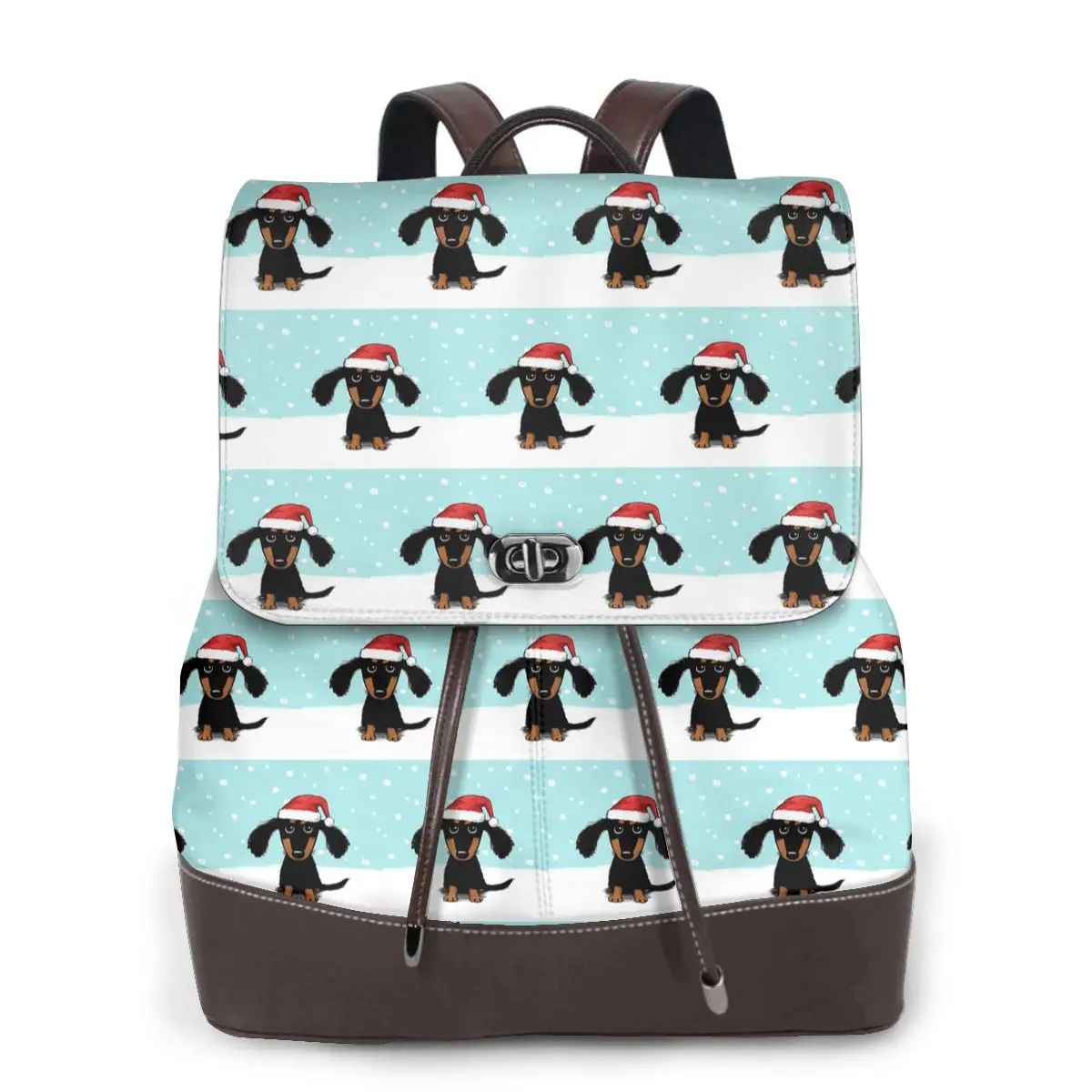 Cute Dachshund Christmas Winter Wiener Dog Santa Bookbag School Student Bags Hiking Travel Daypack for Women Derma Backpack