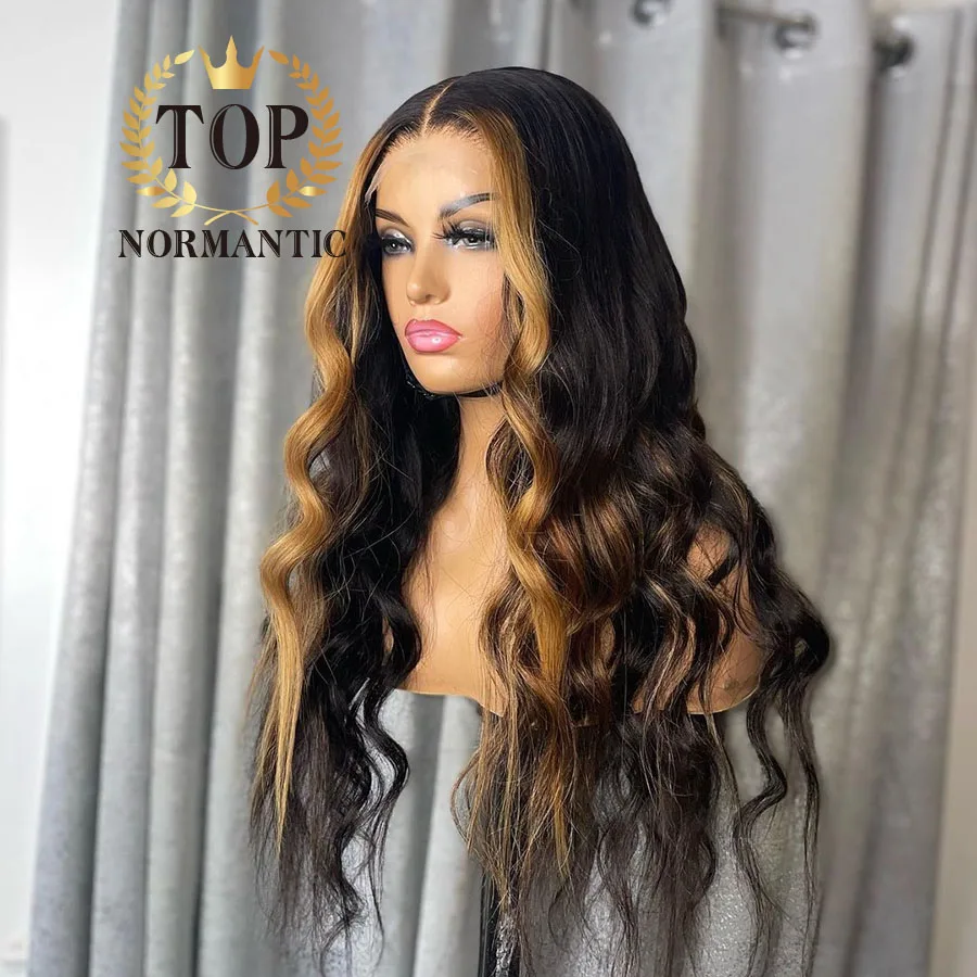 Topnormantic Highlight Color 13x4 Tranparent Lace Wig with Middle Part Peruvian Hair 4x4 Closure Wig for Woman