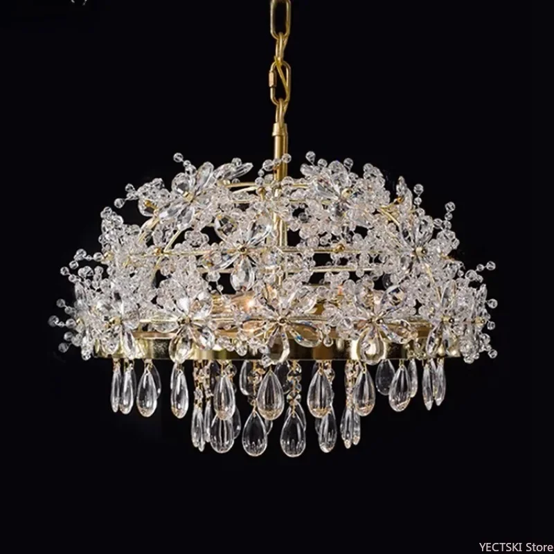 GHJUYIOL Full copper dreamy garden crystal chandelier romantic light luxury European French lamp living room room bedroom lamp