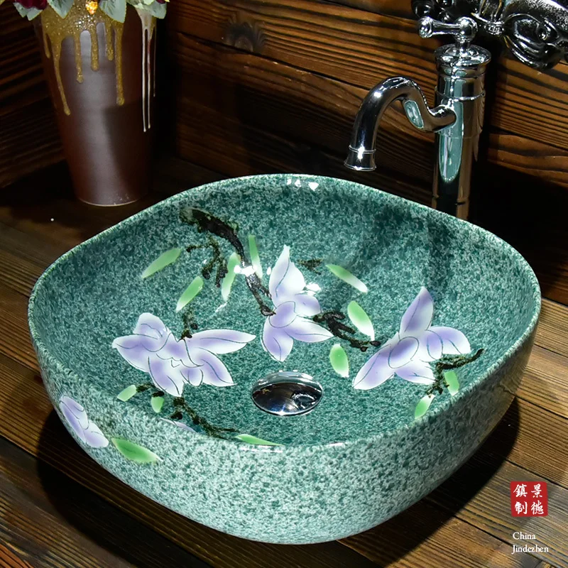 

China Artistic Painting Handmade Ceramic washing basin Bathroom wash basin Sink Counter top handmade vessel sinks