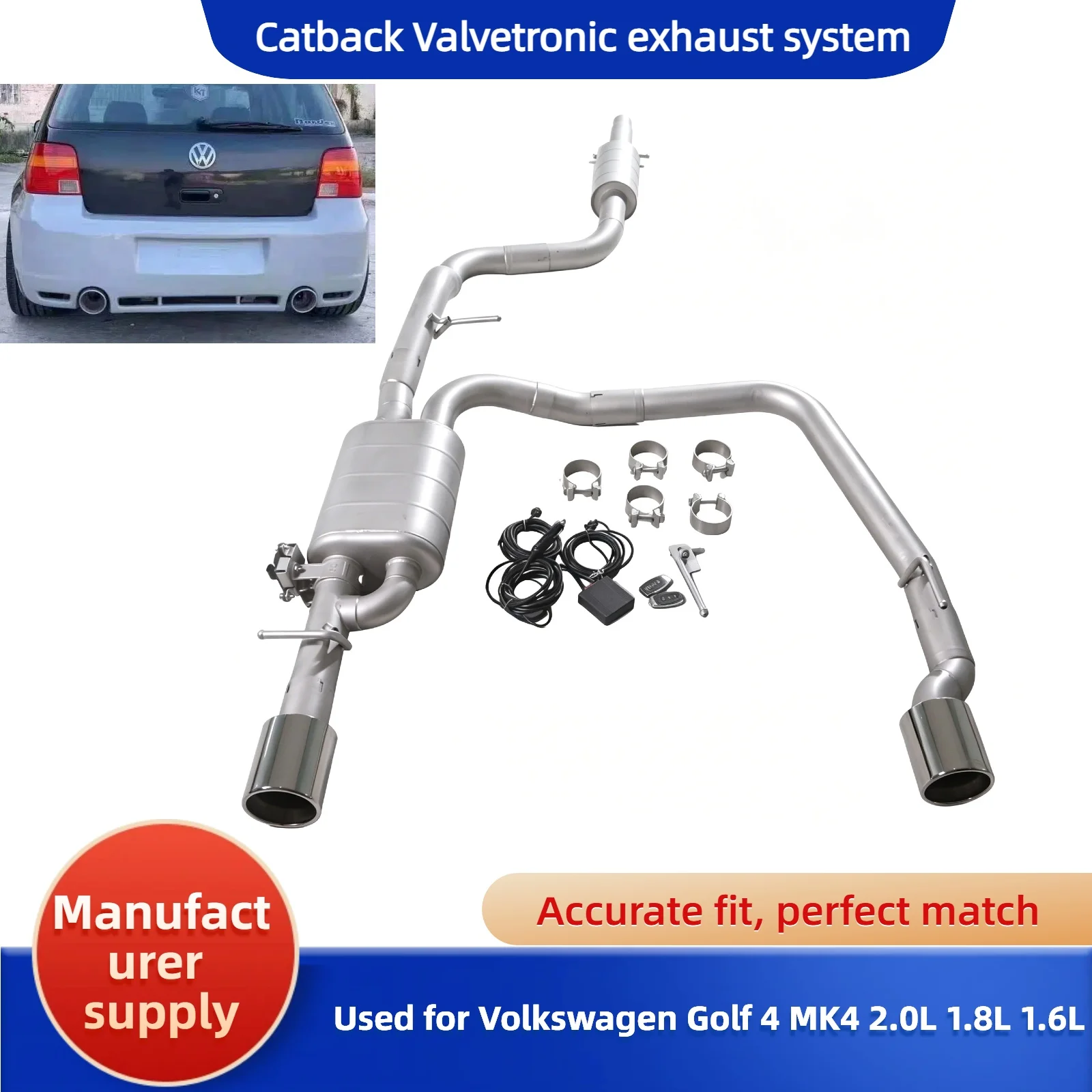 For  Is Suitable  Volkswagen Golf 4 MK4 2.0L 1.8L 1.6L SUS304 Exhaust Muffler with Loud Sports Car Sound Effects