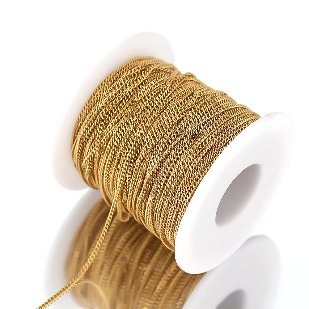 2 Meters Stainless Steel Gold Color Curb Cuban Link Chain Chokers for DIY Jewelry Making Necklace Findings Bracelets Body Chains