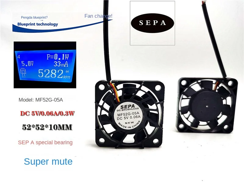 Mf52g-05a SEPA 5210 5v0 yang baru. 06A pengukuran kecepatan 5.2cm kipas pendingin knalpot 52*52*10MM