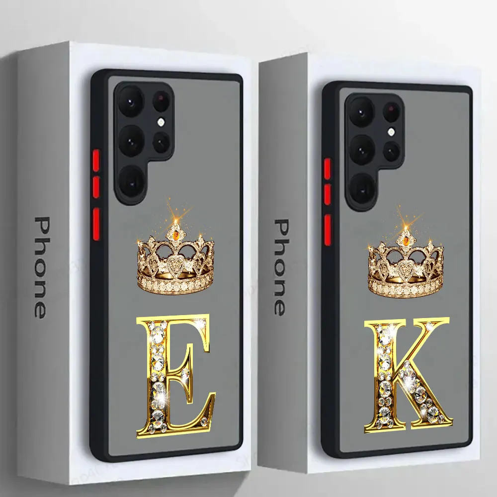 

Golden Letter E K M L J I C U S25 Ultra Case For Samsung Galaxy S25 S24 S23 S21 S20 FE S22 Plus Note 20 Ultra Matte Phone Cover