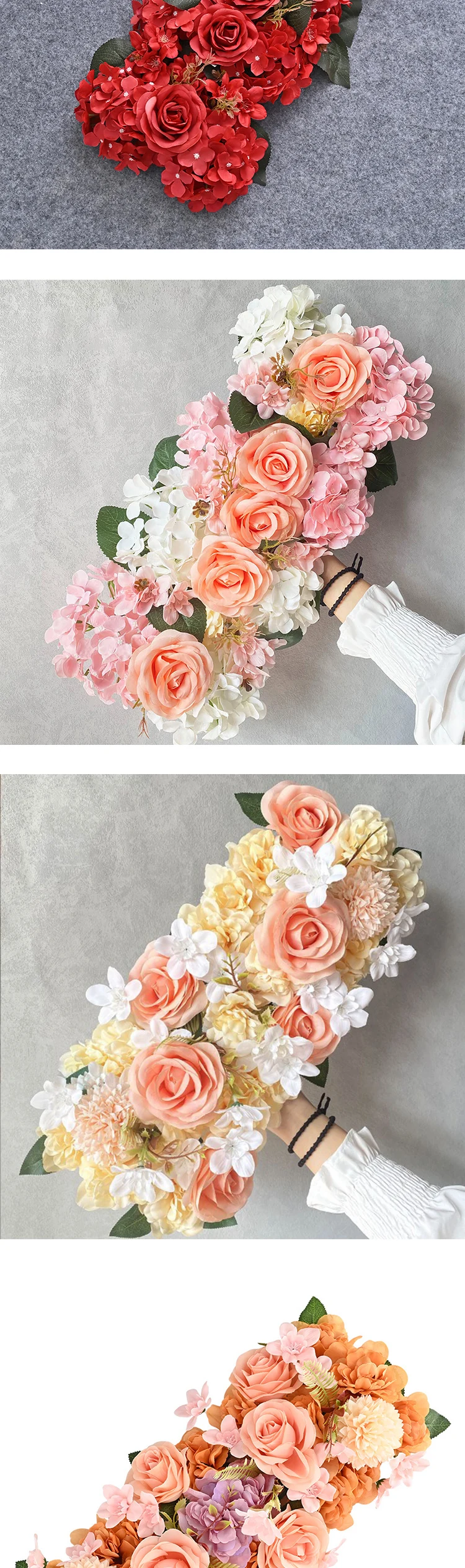 DIY Hochzeitsblumenwand-Dekoration Zubehör Seiden-Pfingstrosen Rosen Künstliche Blumenreihe Deko Hochzeitsbogen Hintergrund Arrangement – Detail 3