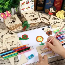 子供のための木製の描画おもちゃ,水彩ペンセット付きのDIY絵画テンプレート,クラフトおもちゃ,着色パズルおもちゃ,誕生日プレゼント