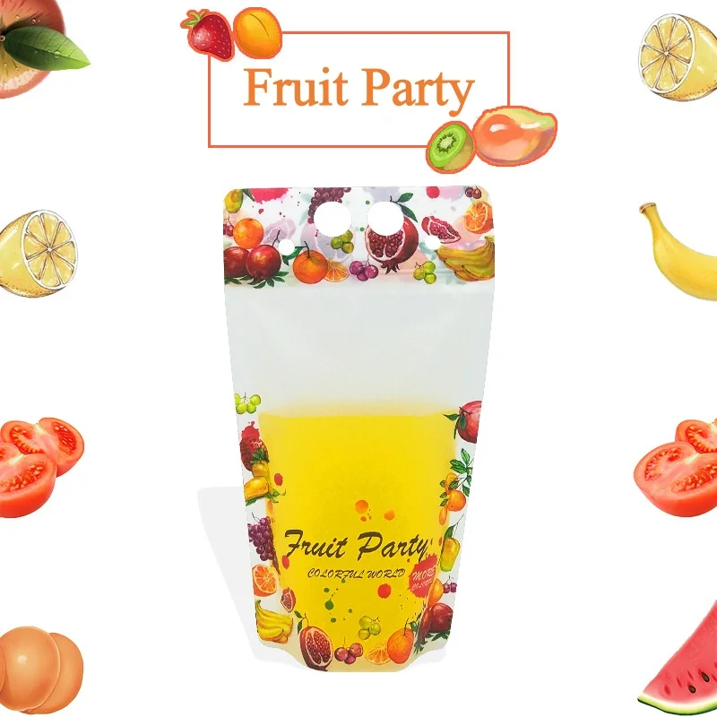 100PCS 400ML~500ML Plastic Party Drinking Handle Pouches DIY Festival Party Wedding Fruit Juice Coffee Milk Liquid Beverage Bags