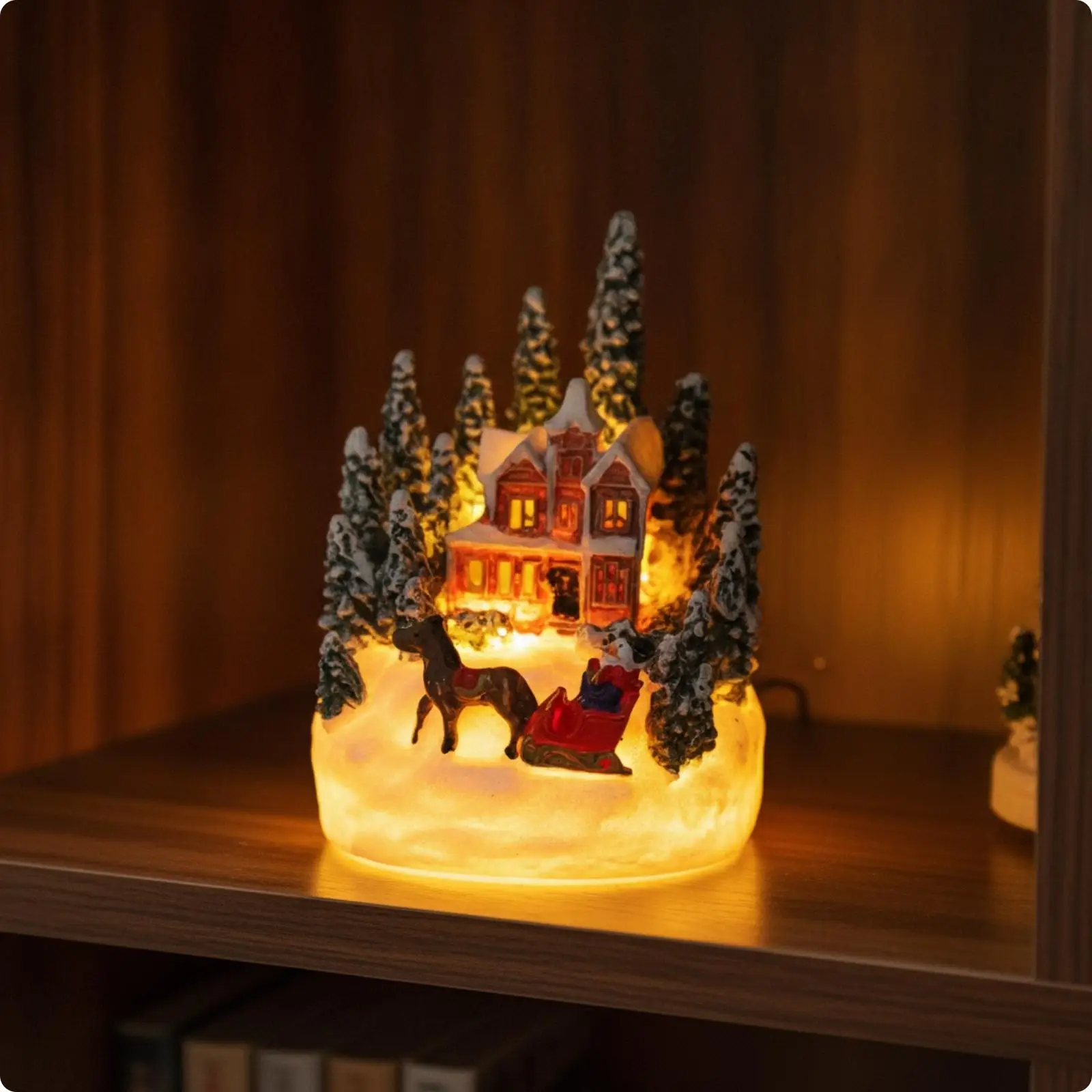 Snowy Roof Resin Christmas House Ornament Festive Winter Village Decor with Warm Glowing Light for Mantel Table Display