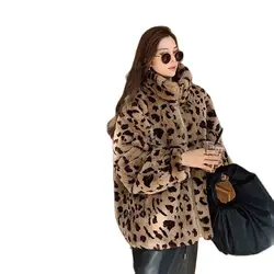 2024 New Winter Imitation Rex Rabbit Fur Hooded Fur Temperament Coat Female Zebra Leopard Mao Mao Fur One Loose Warm Coat Female