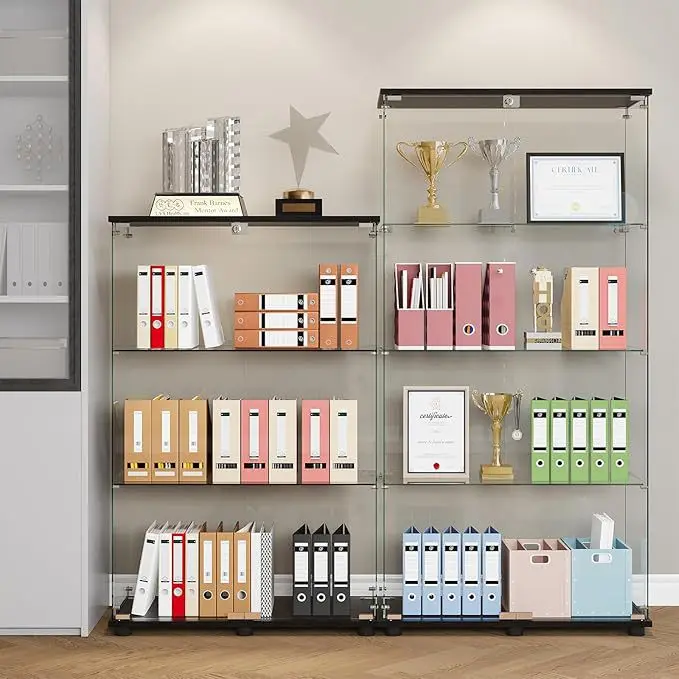 خزانة عرض بباب مزدوج وقفل مكونة من 3 طبقات، ورف كتب من الأرض إلى السقف مقاس 5 مم #4