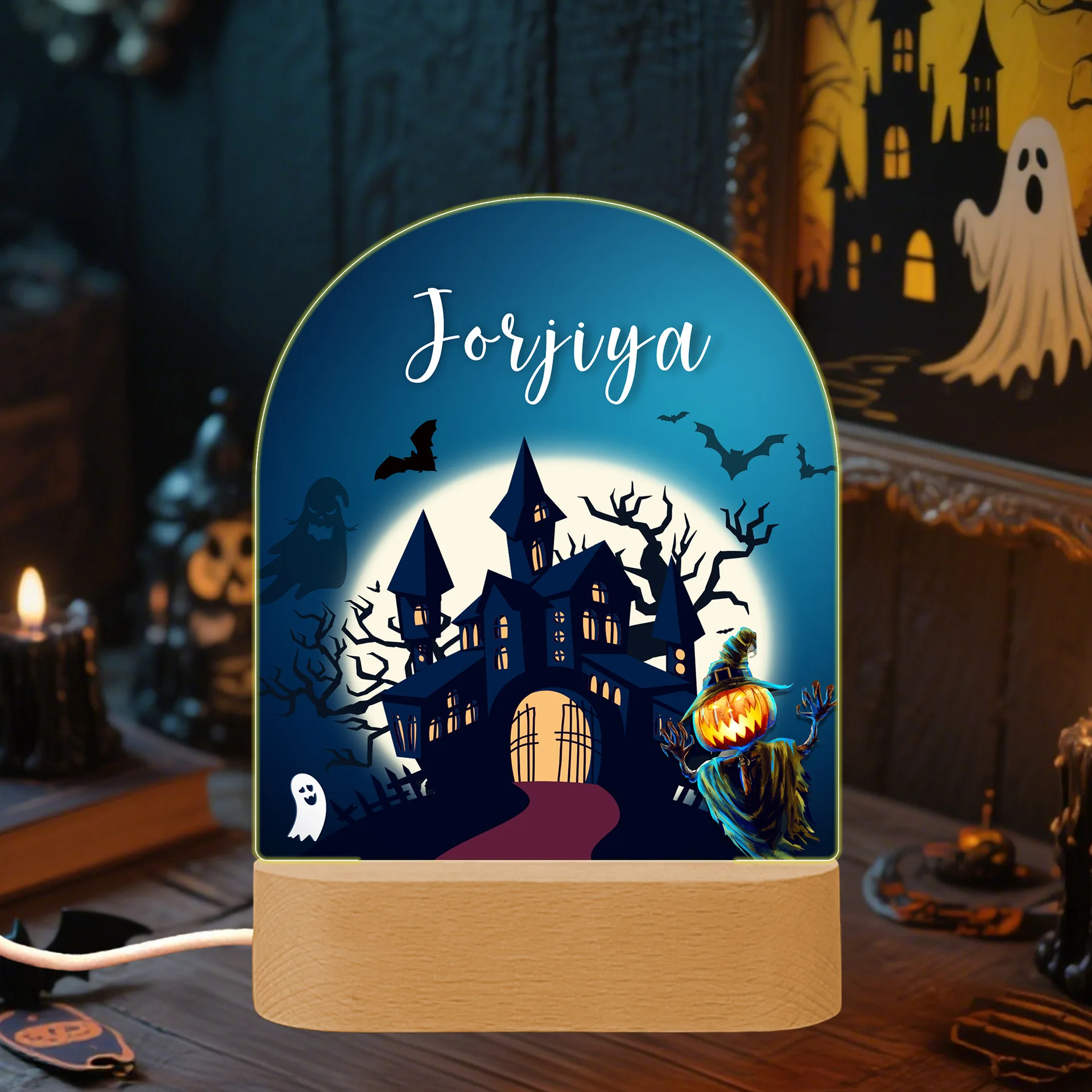 New castle haunted house creative name LED night light gift cross-border Halloween atmosphere decoration ornament BXY