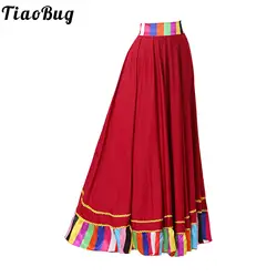 Womens Mexican Flamenco Traditional Dance Skirts Folklorico Tango Dance Performance Costume Wide Hemline Ruffled Skirt 85-95cm