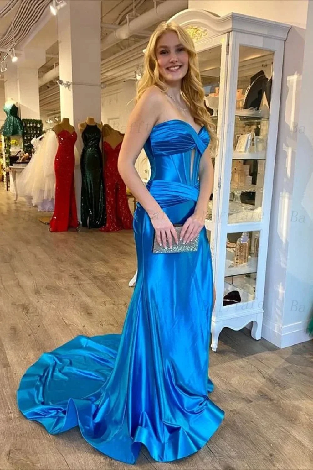 Bafftafe Mermaid Silk Satin Prom Dresses Women Open Leg Long Train Formal Party Evening Gowns Wedding Photo Dress Customized