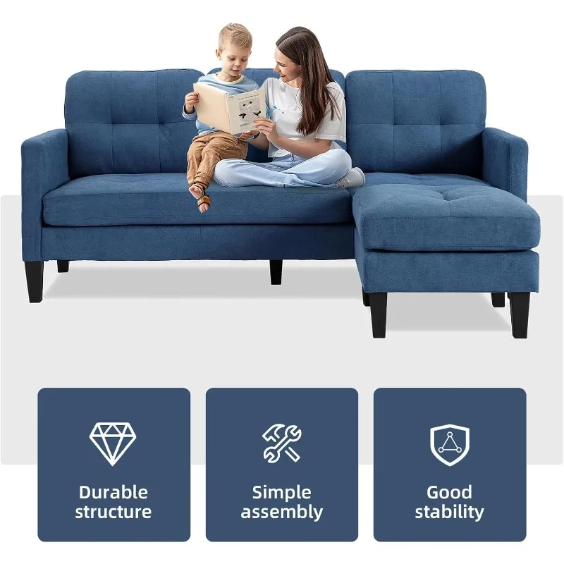 home.Small L Shaped Couch - Convertible Sectional Sofa With Reversible Chaise, Sleeper Sofa for Apartment Living Room, Blue