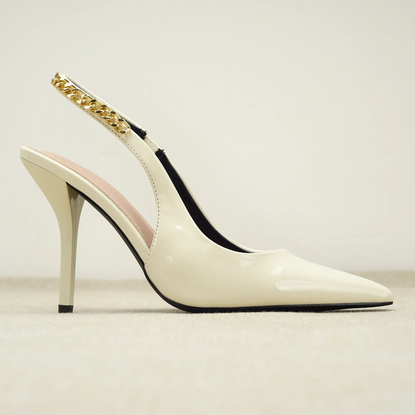 Metallic Patent Leather High Heels Summer Shine Pointed Toe Thin Heel Sandals Buckle Back Strap Fashionable All-Match Single ...